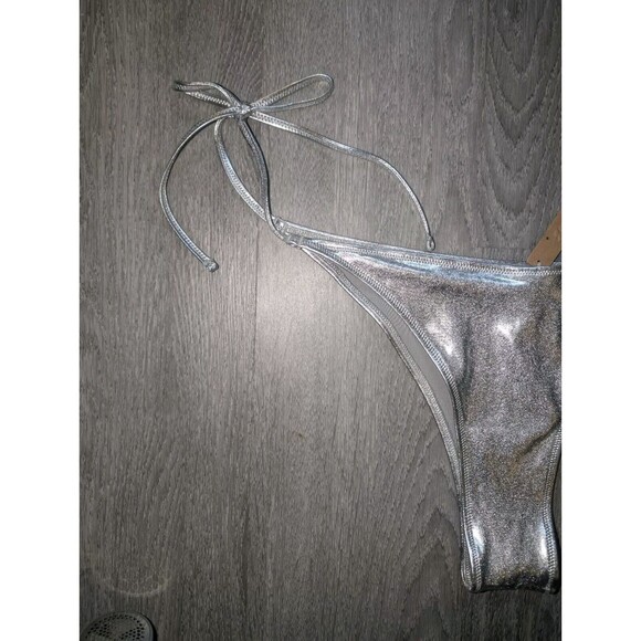 NWT SKIMS Metallic Swim Skimpy Triangle Bottom Side Tie Swimwear Nickle Size 4X - Picture 9 of 12